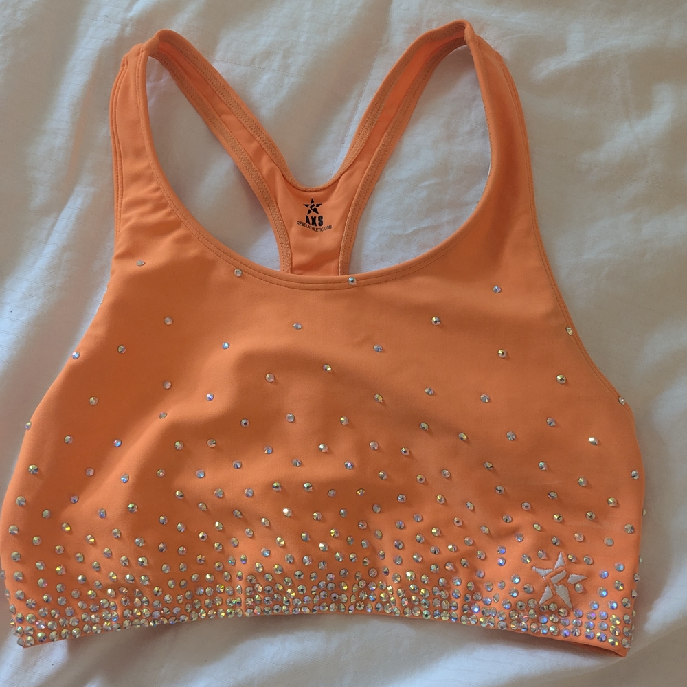 Orange Rhinestone Embellished Sports Bra
